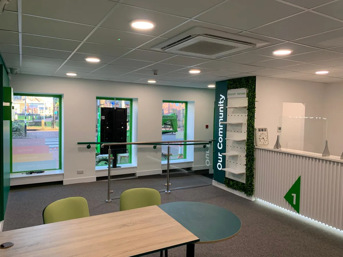 Completed commercial interior fit-out with new ceilings, lighting and flooring